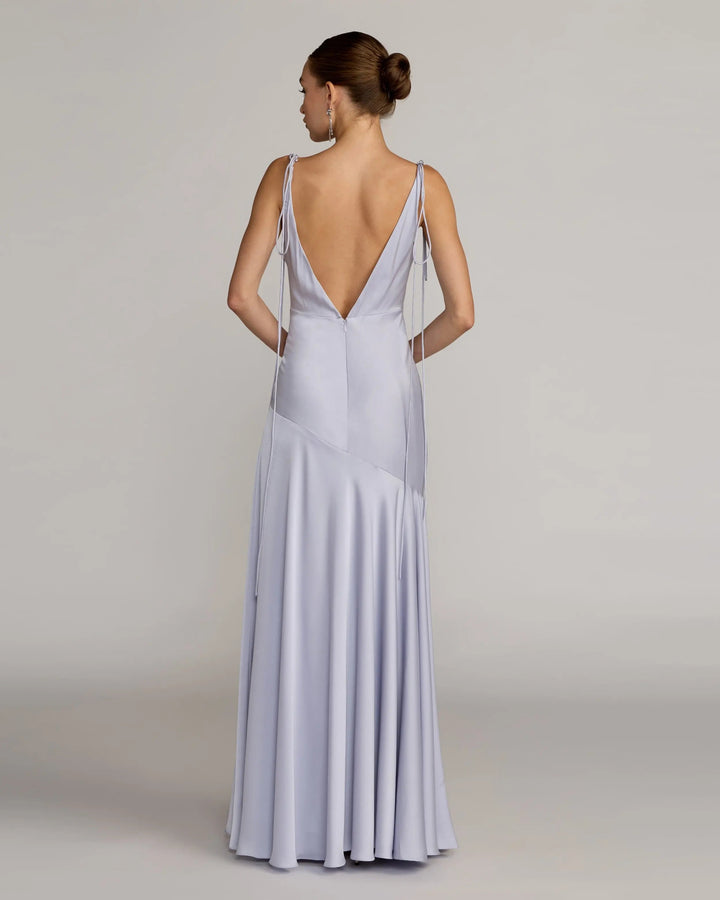 Purple Charmeuse Cowl Gown With Thin Bow Straps - FOSTANI.com