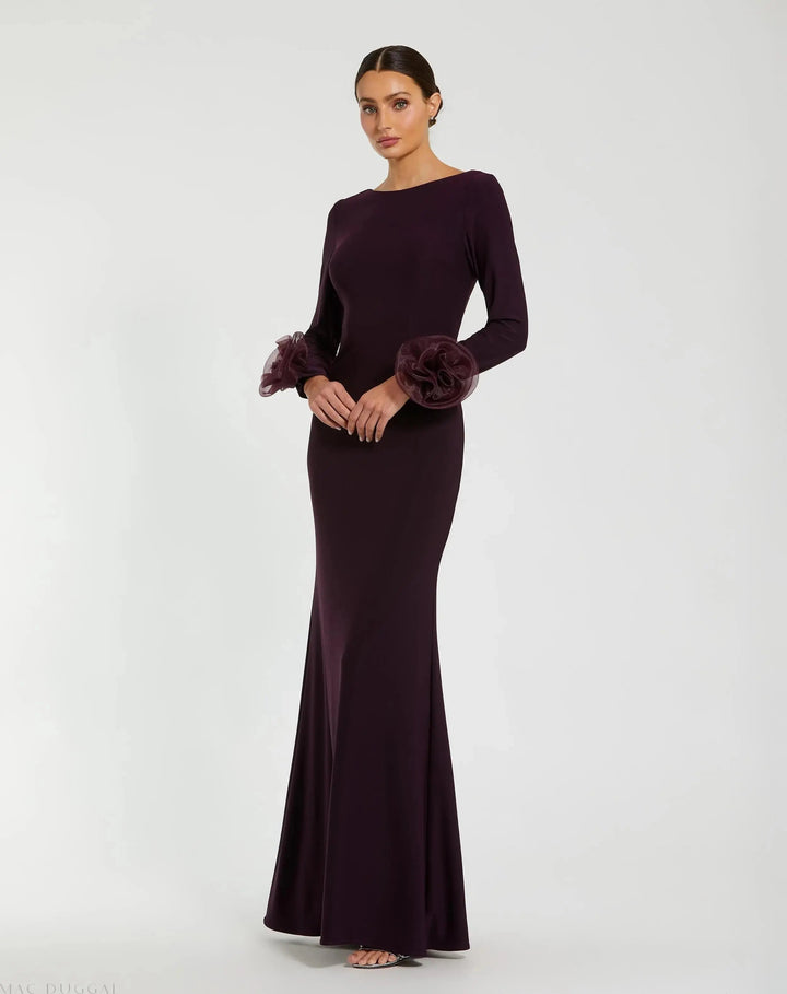 Mac Duggal 49949 Long Sleeve Fitted Jersey Gown With 3D Flowers