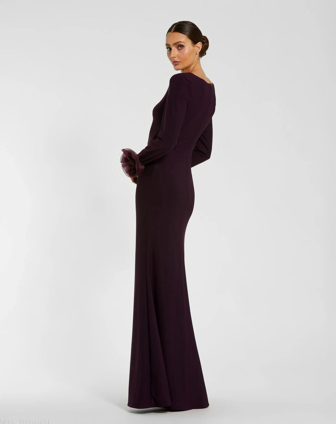 Mac Duggal 49949 Long Sleeve Fitted Jersey Gown With 3D Flowers
