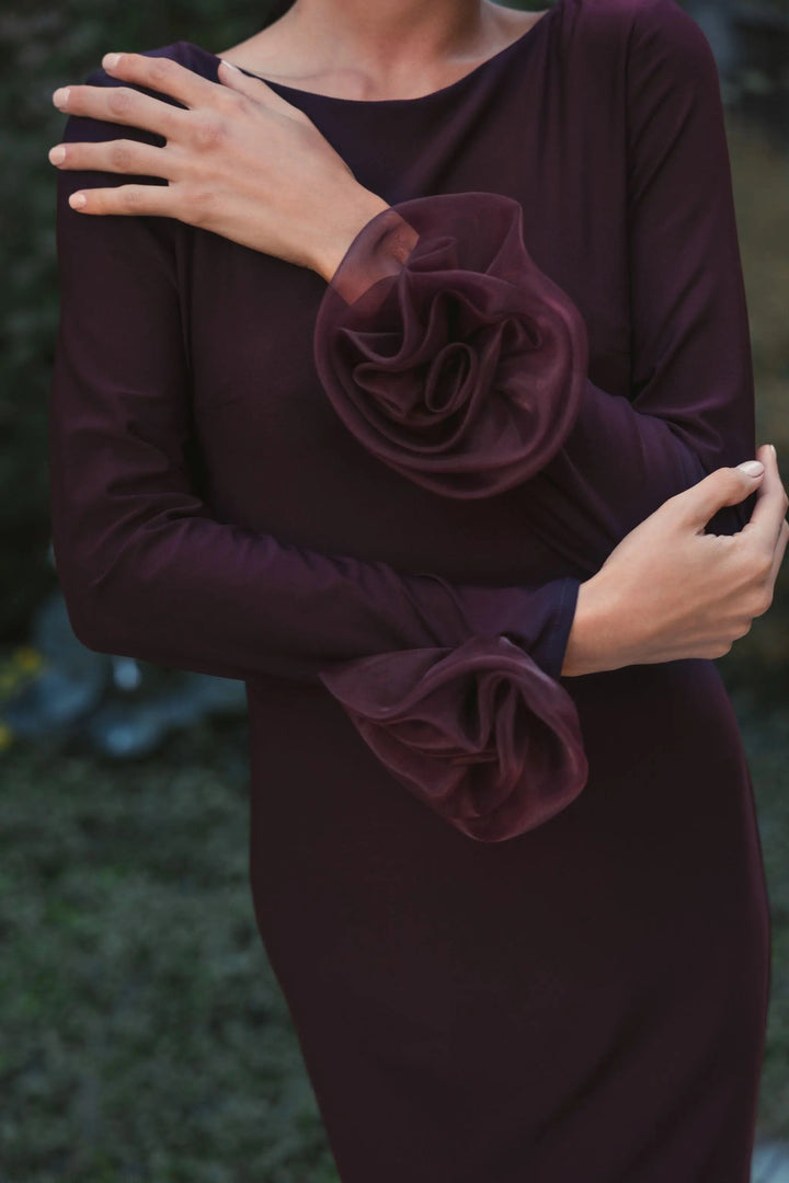 Mac Duggal 49949 Long Sleeve Fitted Jersey Gown With 3D Flowers