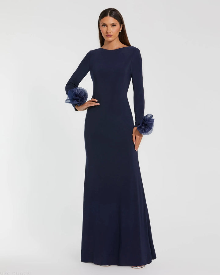 Mac Duggal 49949 Long Sleeve Fitted Jersey Gown With 3D Flowers