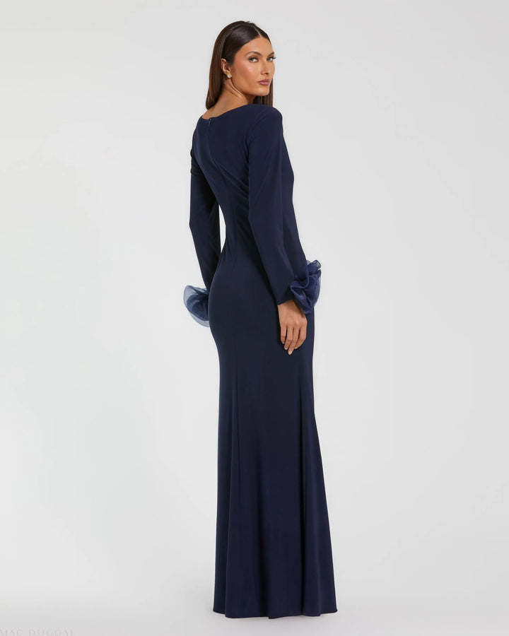 Mac Duggal 49949 Long Sleeve Fitted Jersey Gown With 3D Flowers