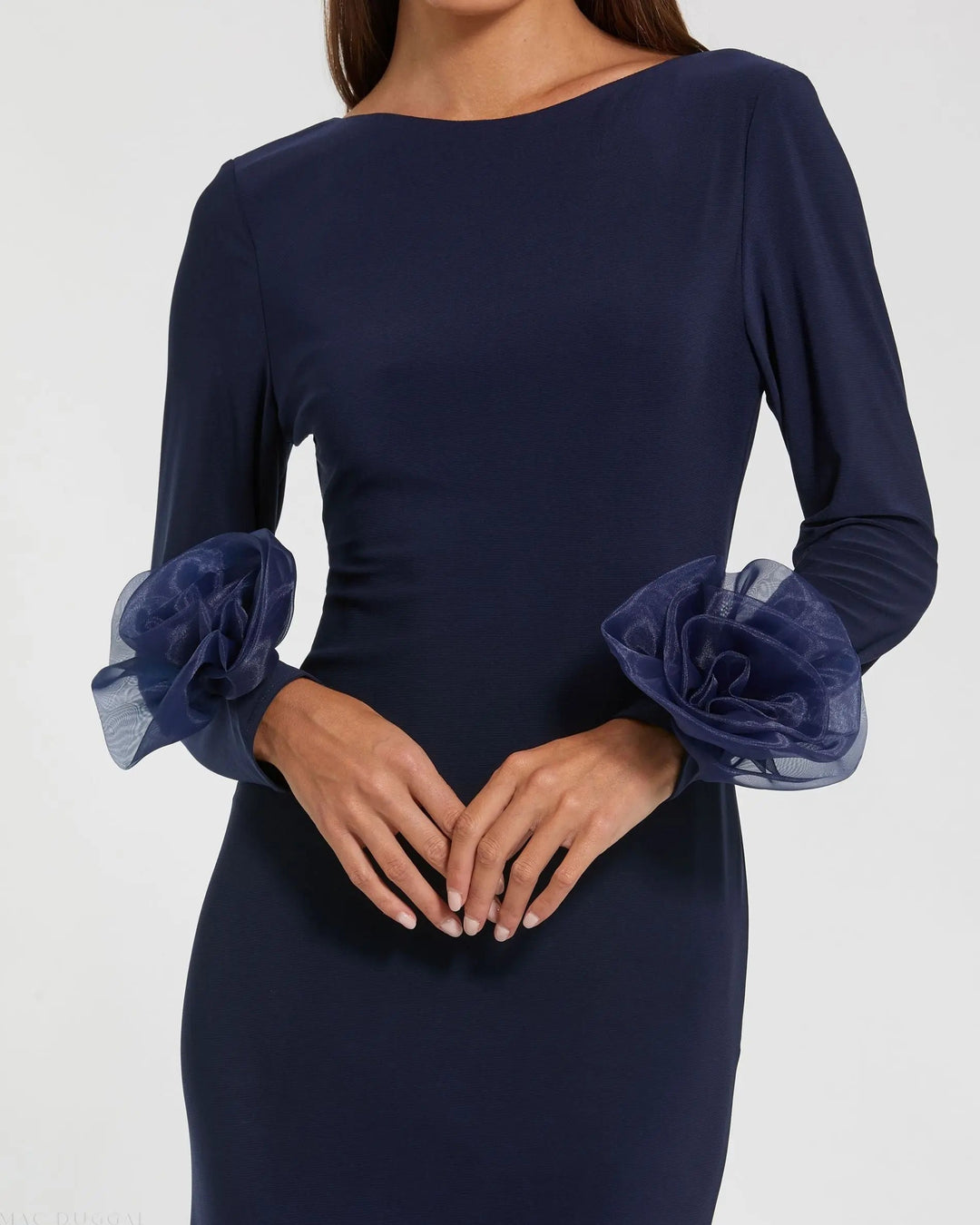 Mac Duggal 49949 Long Sleeve Fitted Jersey Gown With 3D Flowers