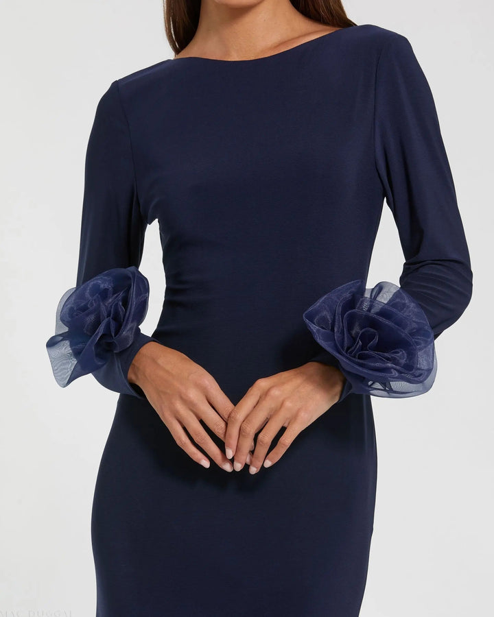 Mac Duggal 49949 Long Sleeve Fitted Jersey Gown With 3D Flowers