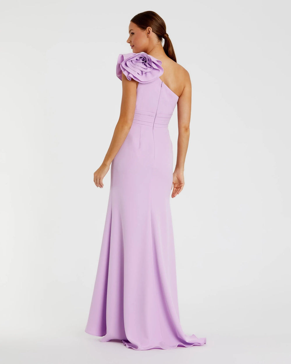 Purple One Shoulder Gown With 3D Flower - FOSTANI.com