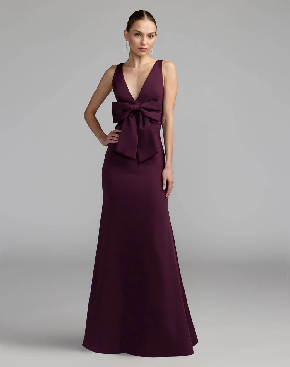 Mac Duggal 50087 Crepe Sleeveless V-Neck Dress with Bow