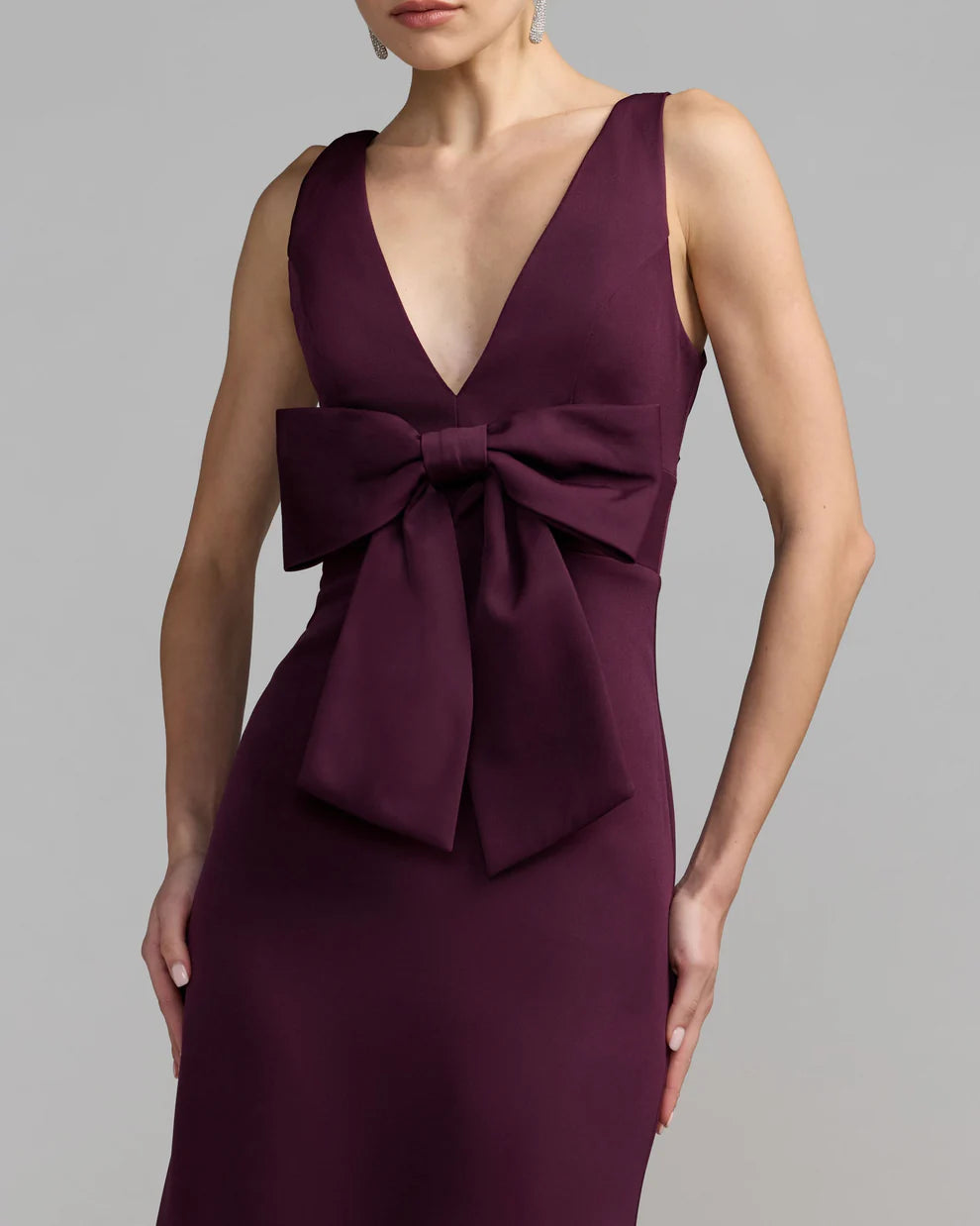 Mac Duggal 50087 Crepe Sleeveless V-Neck Dress with Bow