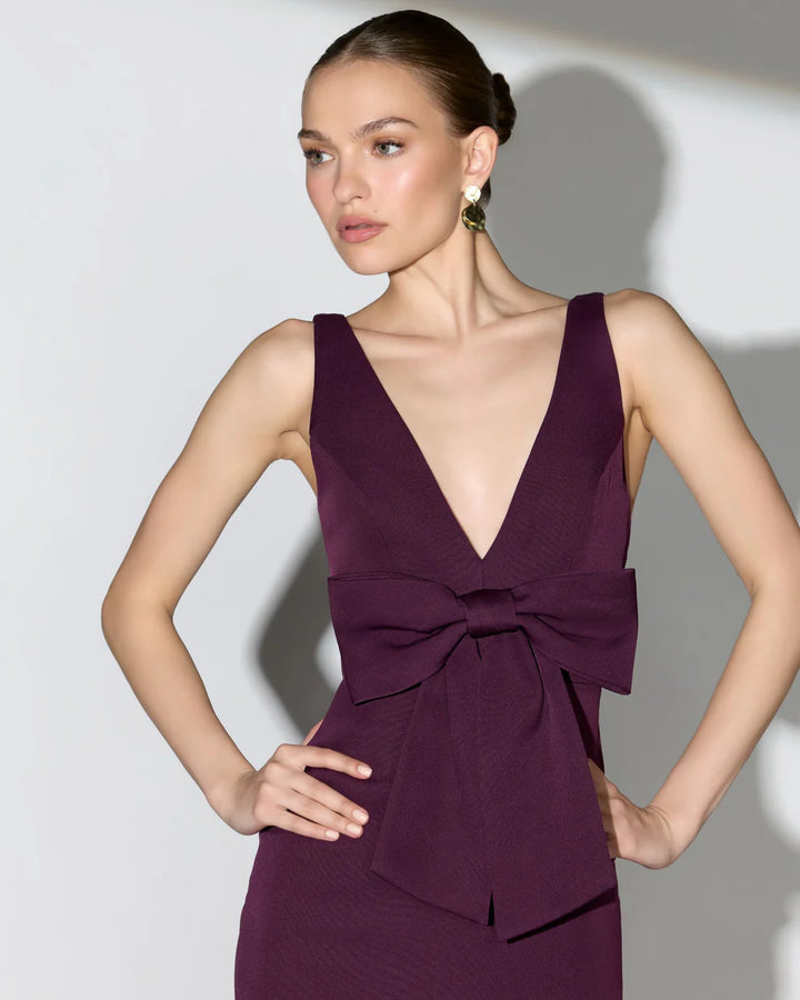 Mac Duggal 50087 Crepe Sleeveless V-Neck Dress with Bow