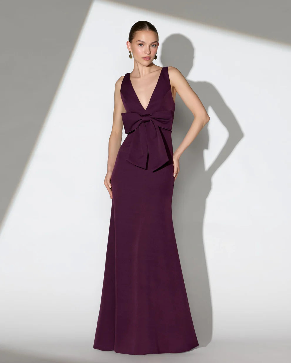 Mac Duggal 50087 Crepe Sleeveless V-Neck Dress with Bow