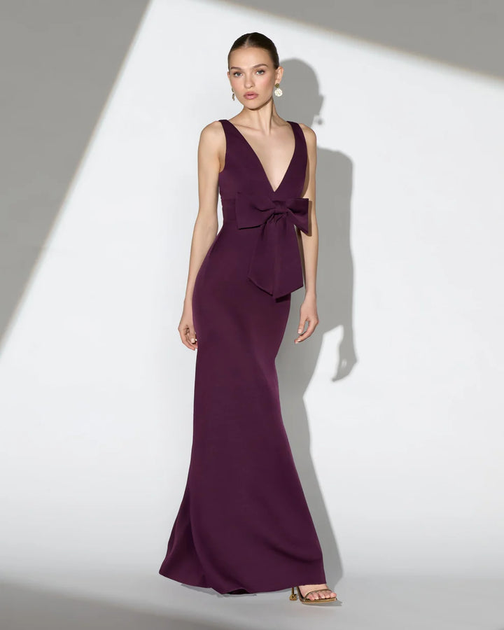Mac Duggal 50087 Crepe Sleeveless V-Neck Dress with Bow