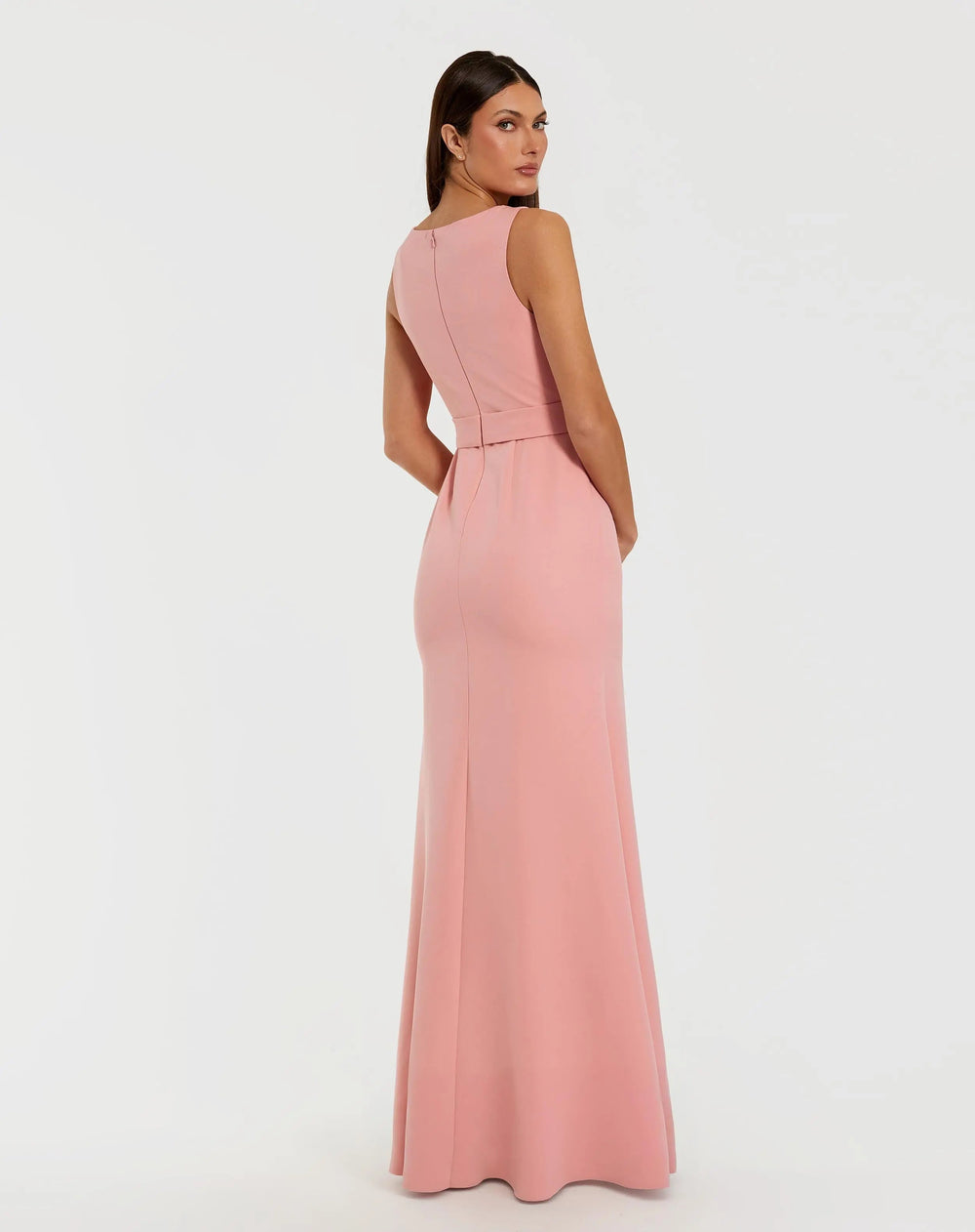 Pink Boat Neck Crepe A Line Gown With Flower - FOSTANI.com