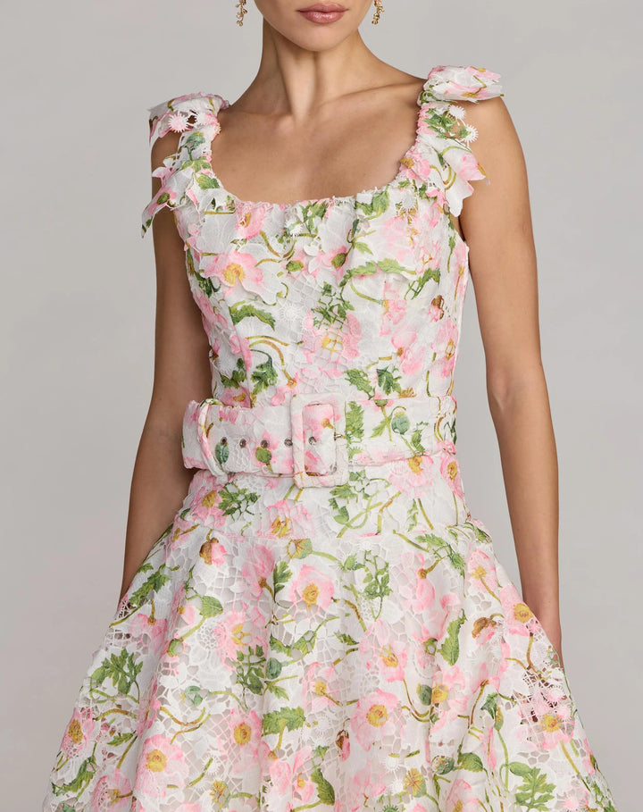 White Multicolor Floral Lace Tiered Midi Dress - FOSTANI.com