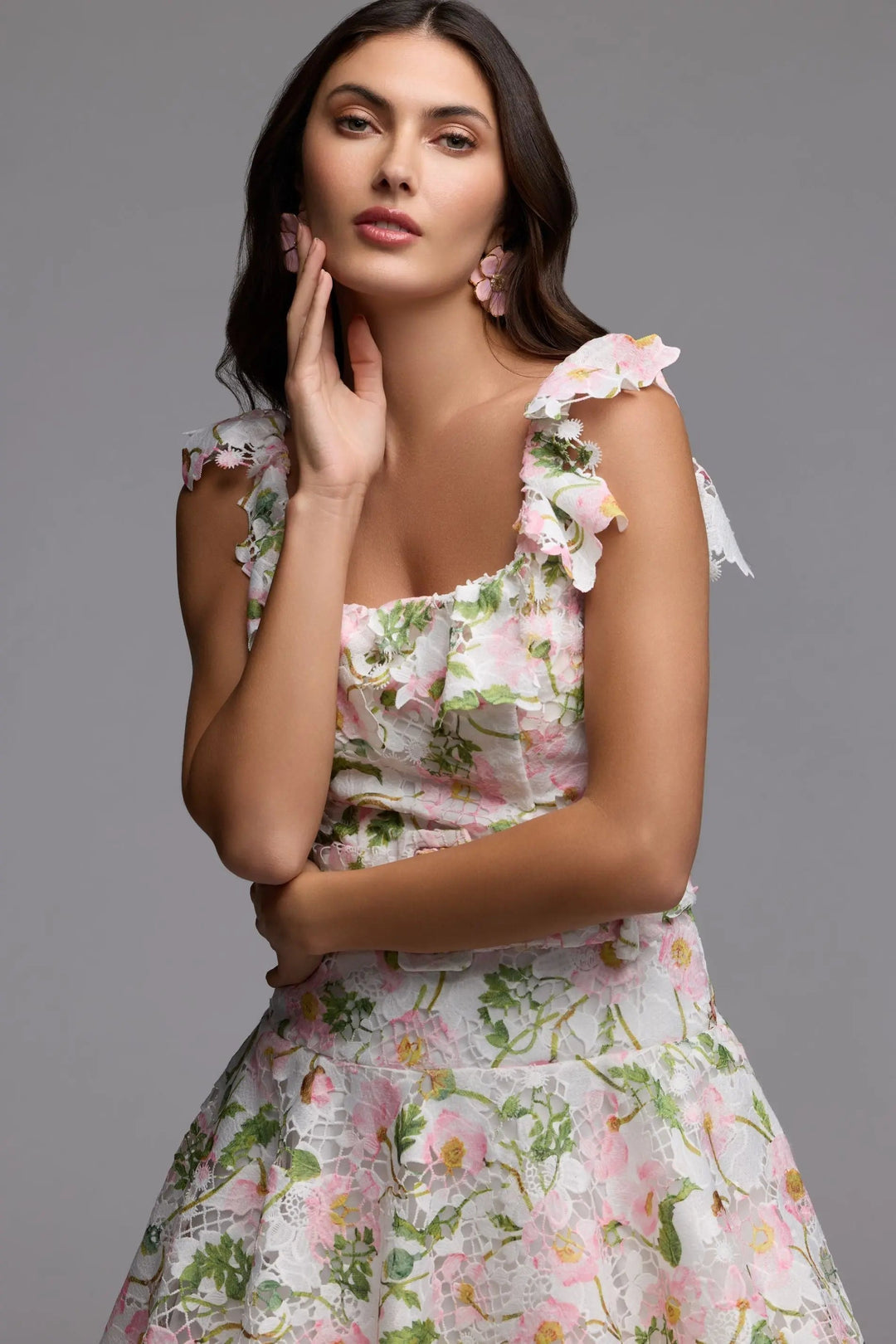 White Multicolor Floral Lace Tiered Midi Dress - FOSTANI.com