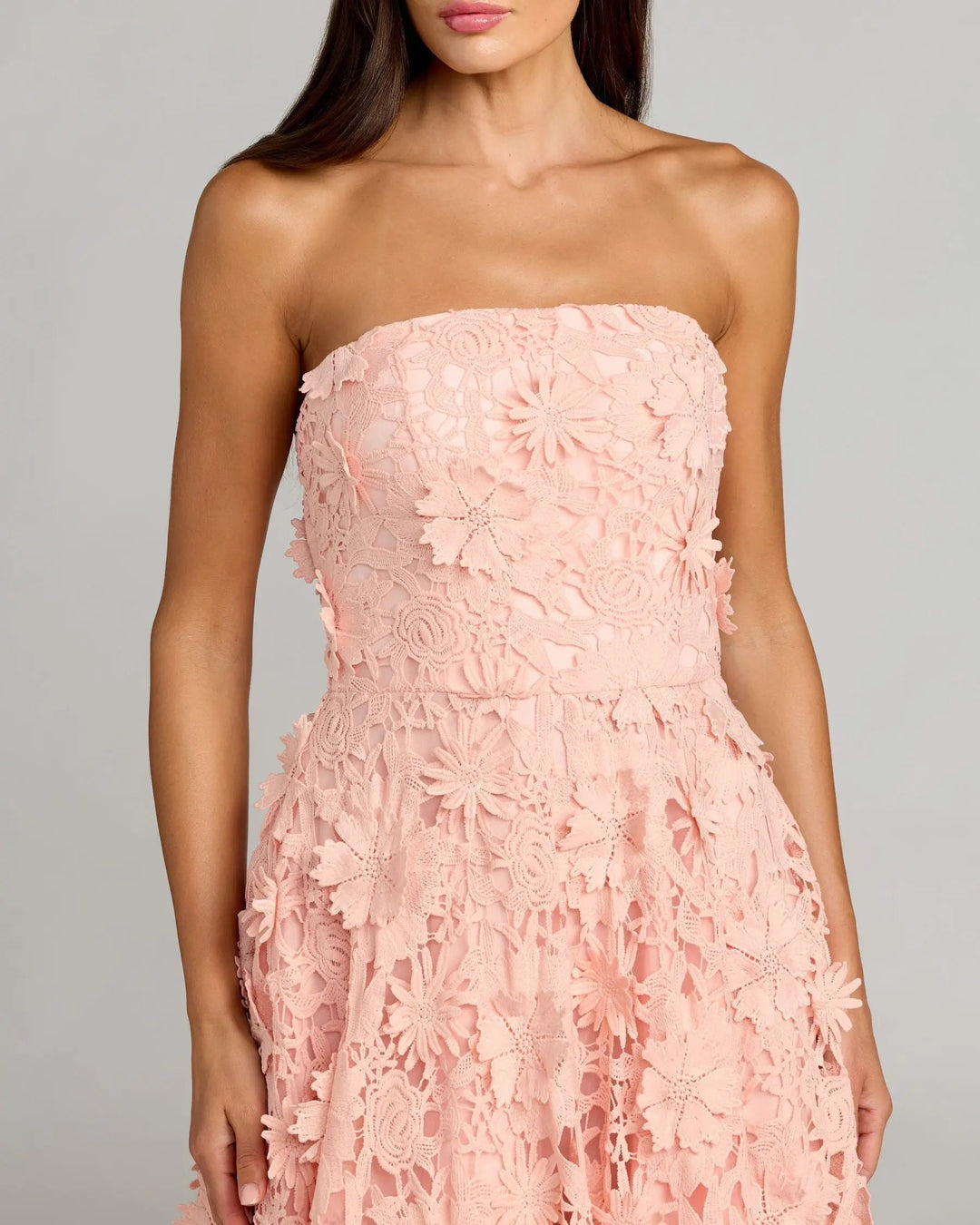 Pink Strapless Floral Embroidered Lace A-Line Dress - FOSTANI.com