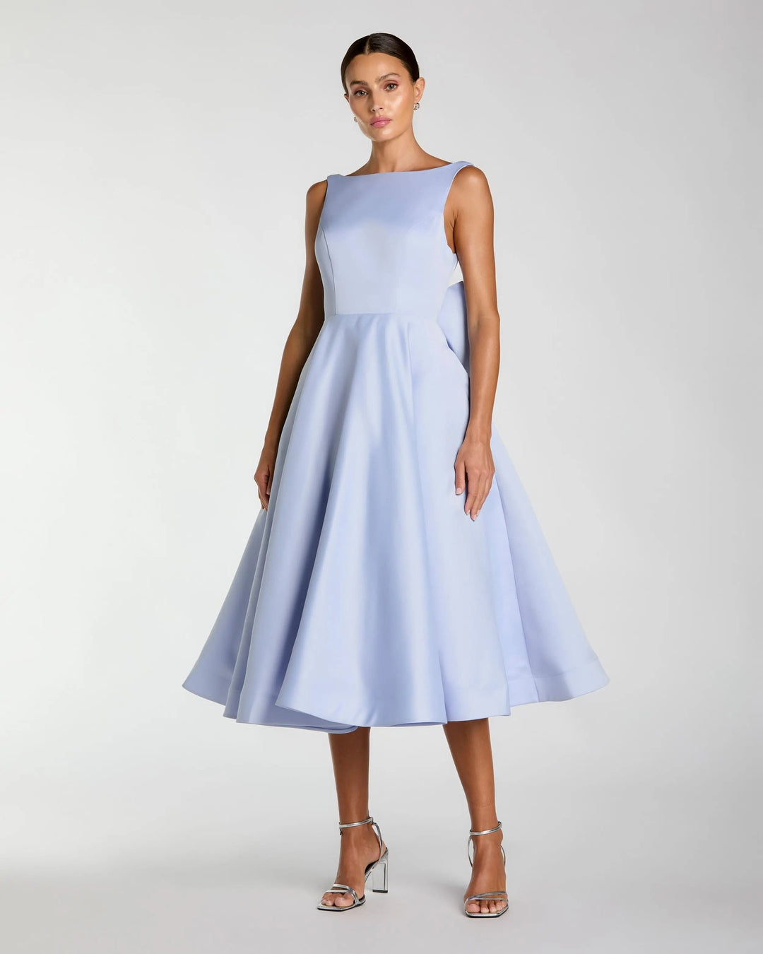 Purple Bow Back A Line Midi Dress - FOSTANI.com