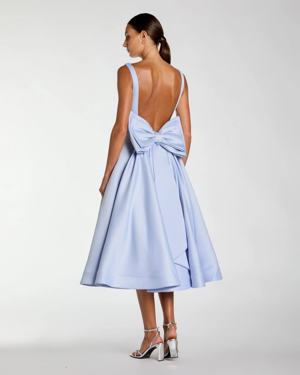 Purple Bow Back A Line Midi Dress - FOSTANI.com