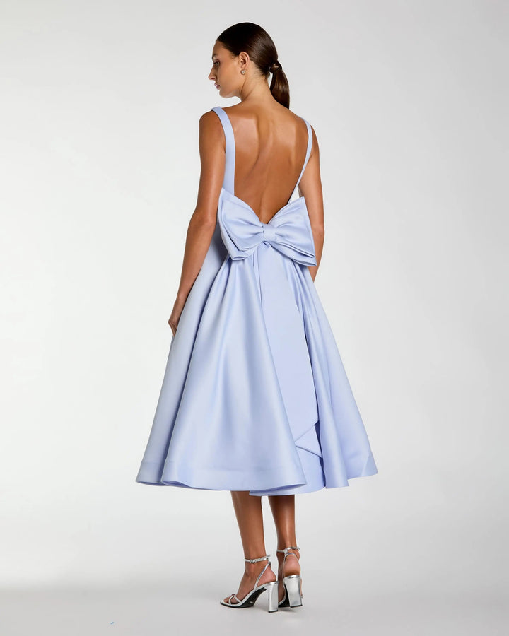 Purple Bow Back A Line Midi Dress - FOSTANI.com