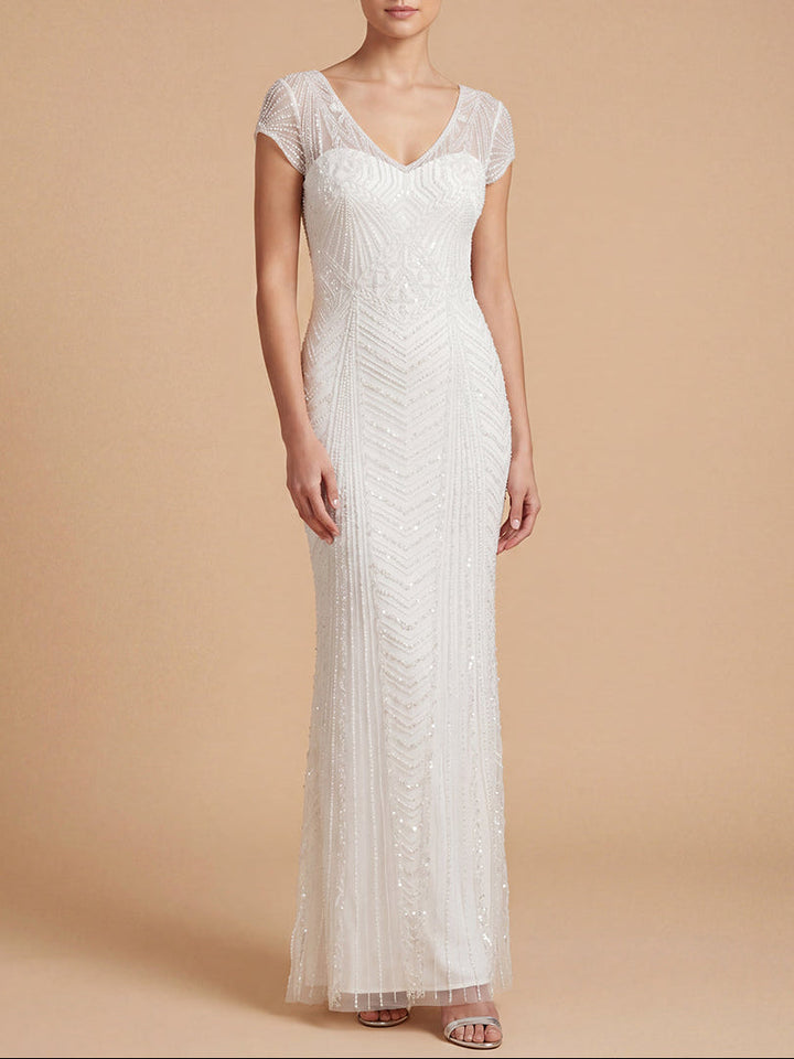 Lara 51225 Beaded Cap Sleeve Sheath Gown