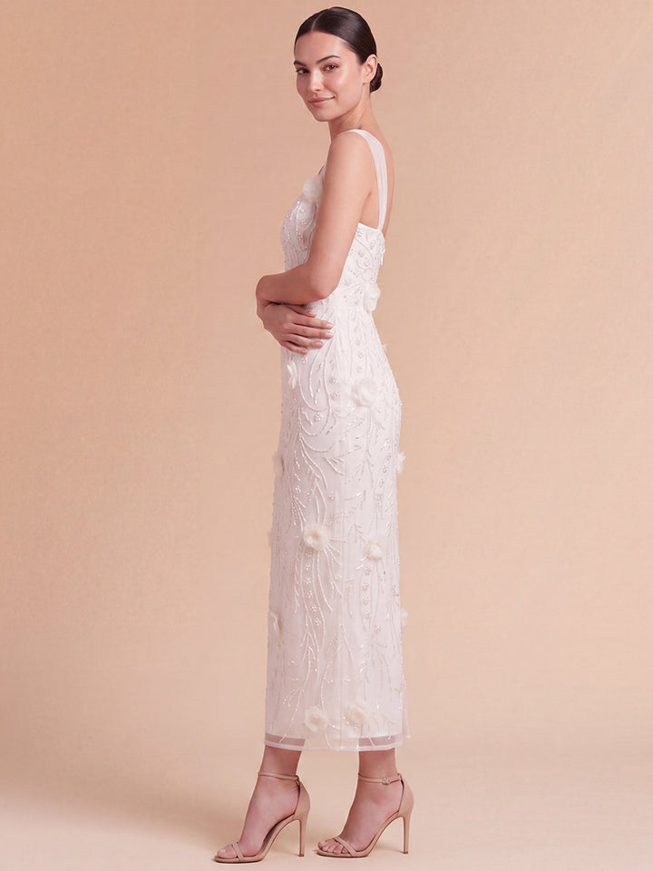 Lara 51232 Beaded Midi Dress with 3-D Florals