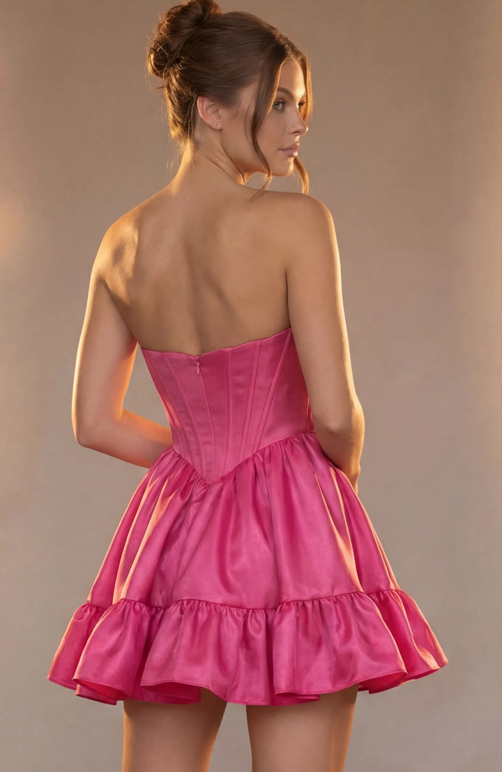Jovani 51800 Strapless Corset Mini Dress with Ruffled Hem - FOSTANI.com