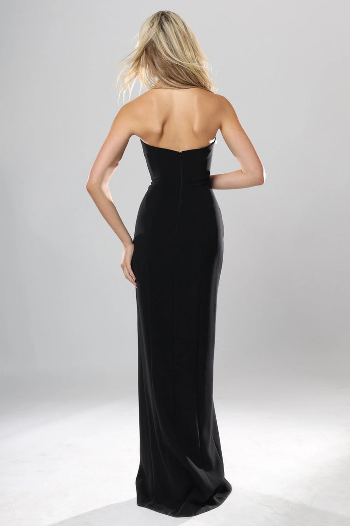 Jovani 53108 Strapless Rhinestone Rose High-Slit Evening Dress