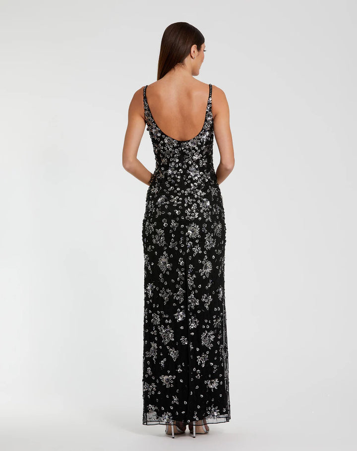 Mac Duggal 5477 Floral Embellished Scoop Neck Evening Gown