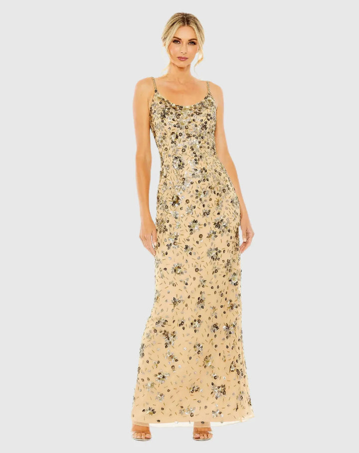 Mac Duggal 5477 Floral Embellished Scoop Neck Evening Gown
