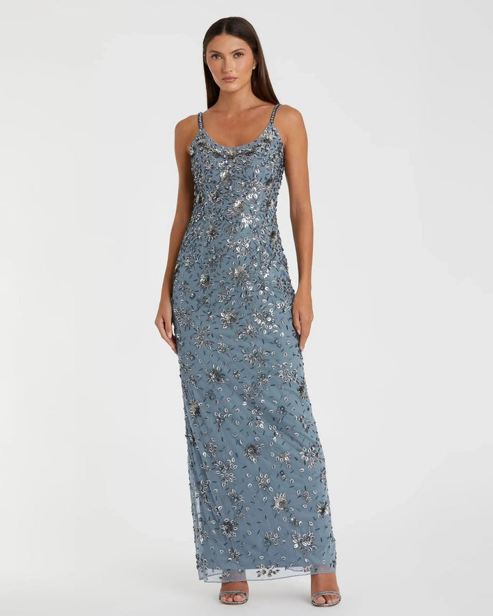 Mac Duggal 5477 Floral Embellished Scoop Neck Evening Gown