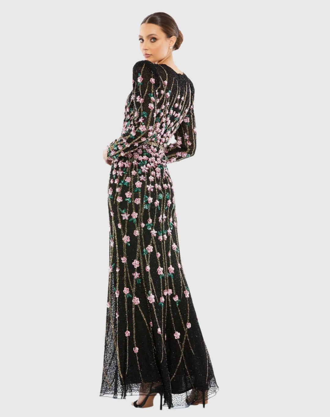 Mac Duggal 5492 Black Embellished High Neck Long Sleeve Gown