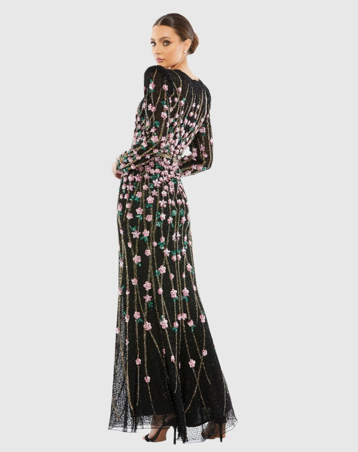 Mac Duggal 5492 Black Embellished High Neck Long Sleeve Gown