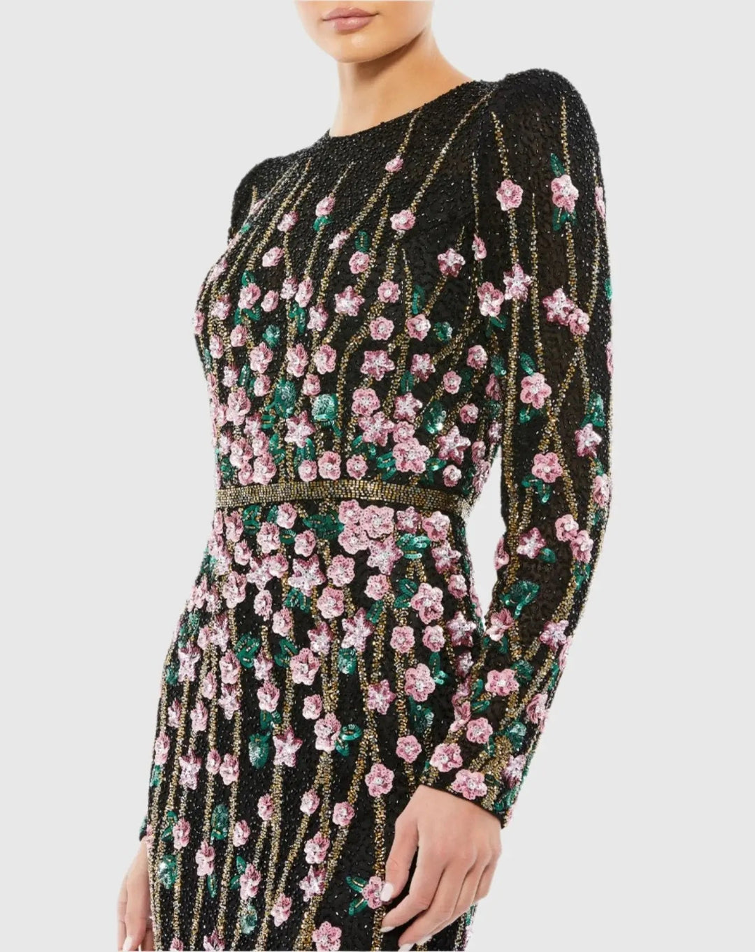 Mac Duggal 5492 Black Embellished High Neck Long Sleeve Gown