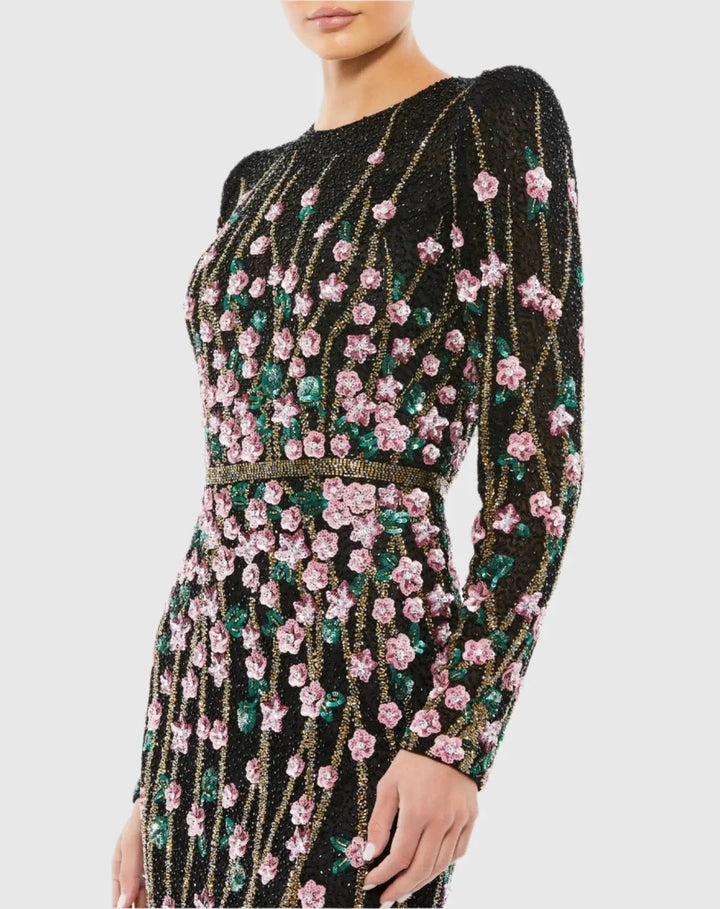 Mac Duggal 5492 Black Embellished High Neck Long Sleeve Gown