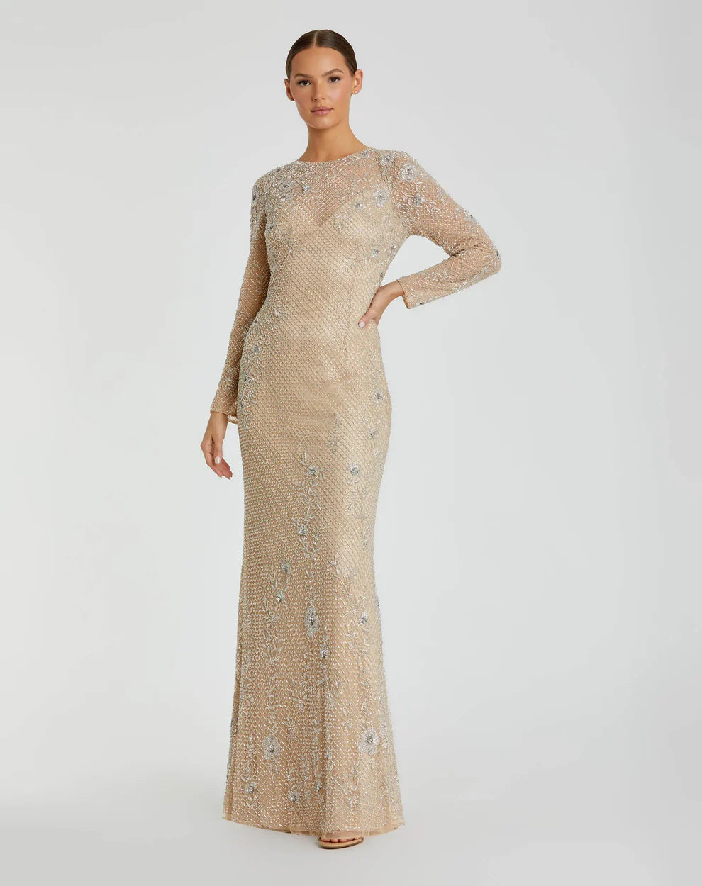 Mac Duggal 5504 Long Sleeve Beaded Evening Dress