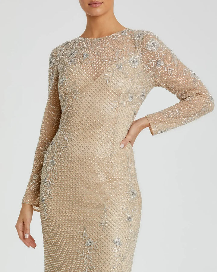 Mac Duggal 5504 Long Sleeve Beaded Evening Dress