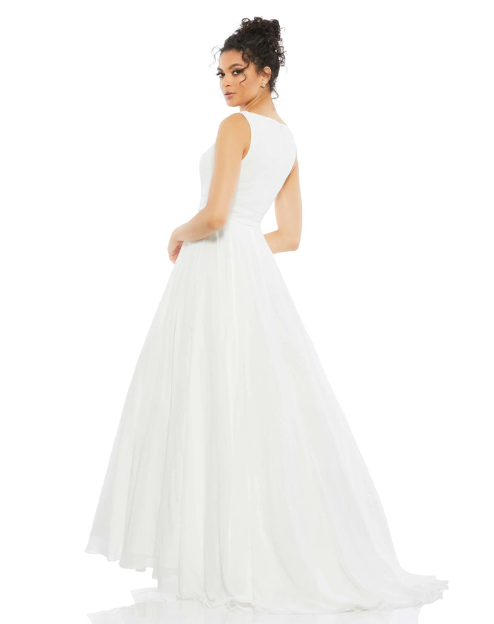 Mac Duggal 55272 White Sleeveless V Neck Chiffon Ball Gown