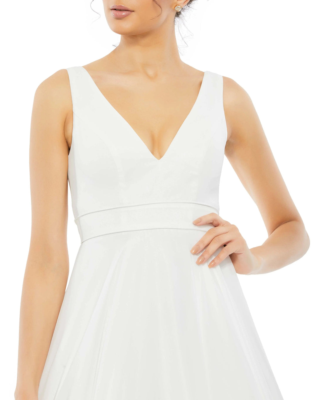 Mac Duggal 55272 White Sleeveless V Neck Chiffon Ball Gown