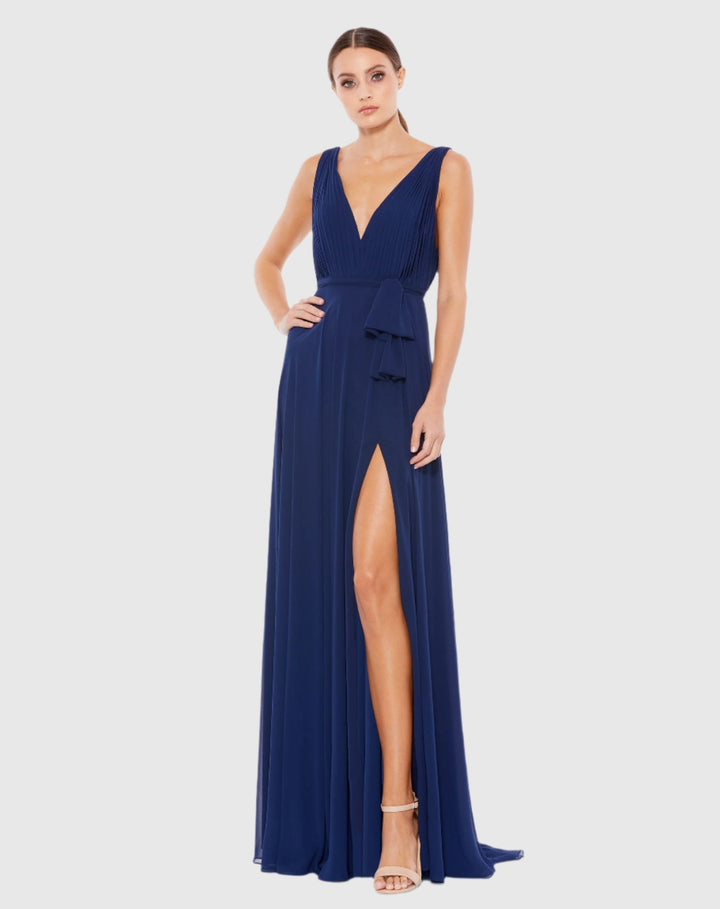 Mac Duggal 55283 Navy Sleeveless V-Neck Chiffon Gown