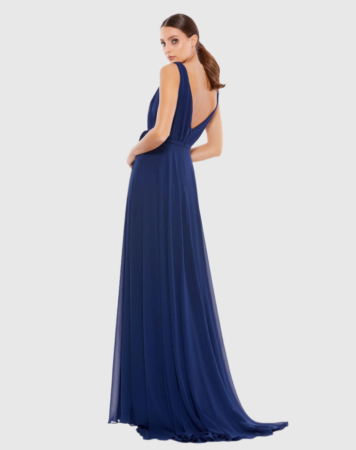 Mac Duggal 55283 Navy Sleeveless V-Neck Chiffon Gown