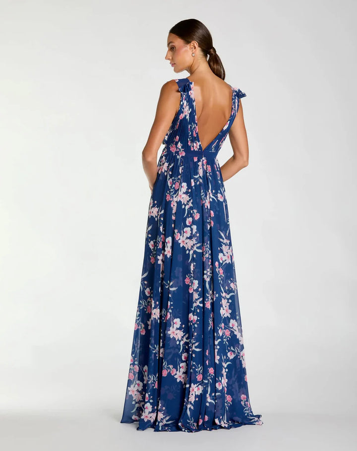 Mac Duggal 9955321P Petite Sleeveless Pleated Chiffon V-Neck Gown