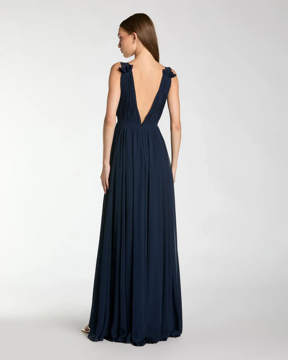 Mac Duggal 9955321P Petite Sleeveless Pleated Chiffon V-Neck Gown
