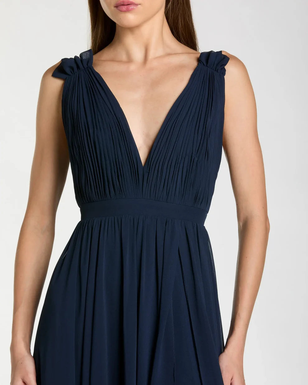 Mac Duggal 9955321P Petite Sleeveless Pleated Chiffon V-Neck Gown