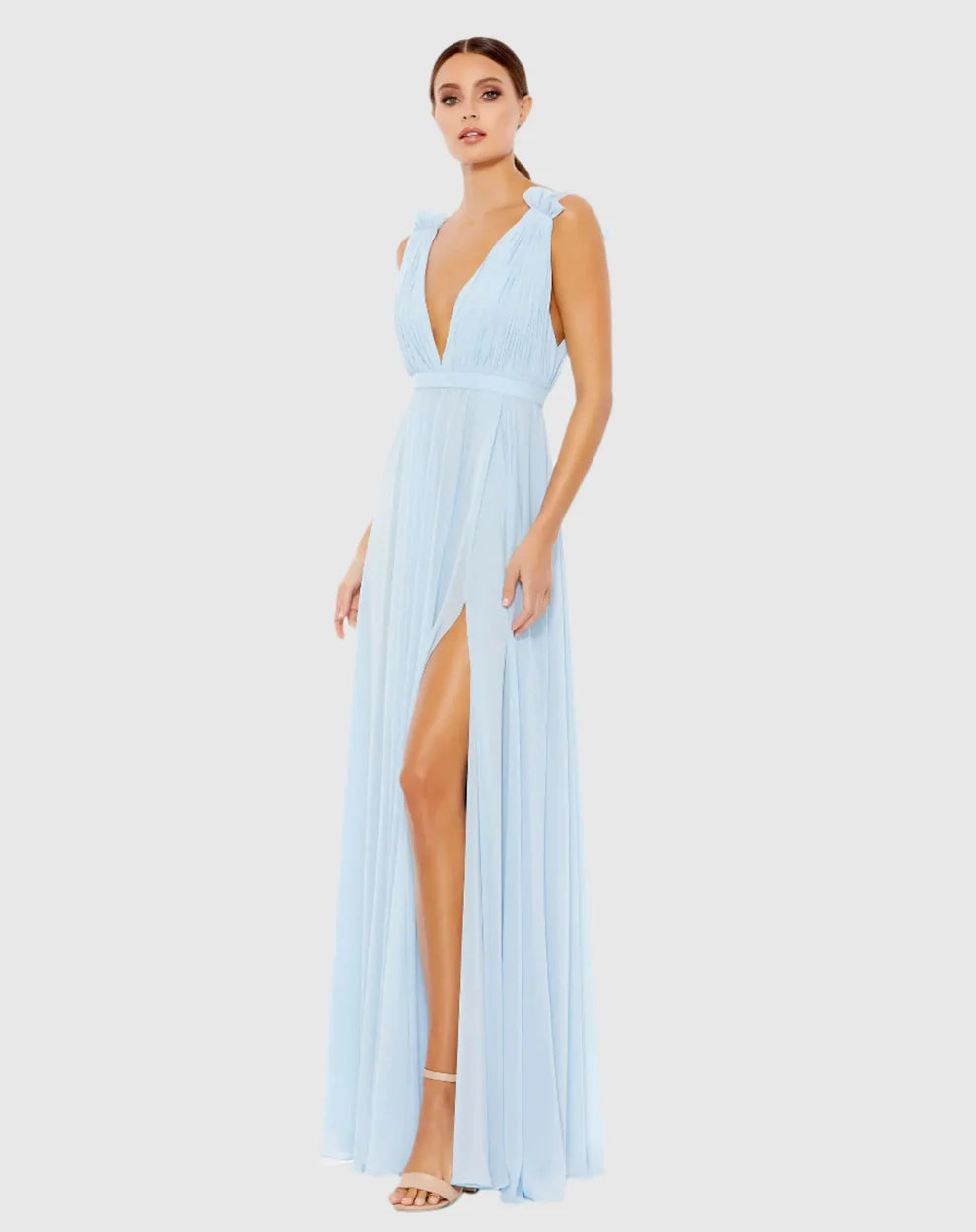 Mac Duggal 9955321P Petite Sleeveless Pleated Chiffon V-Neck Gown