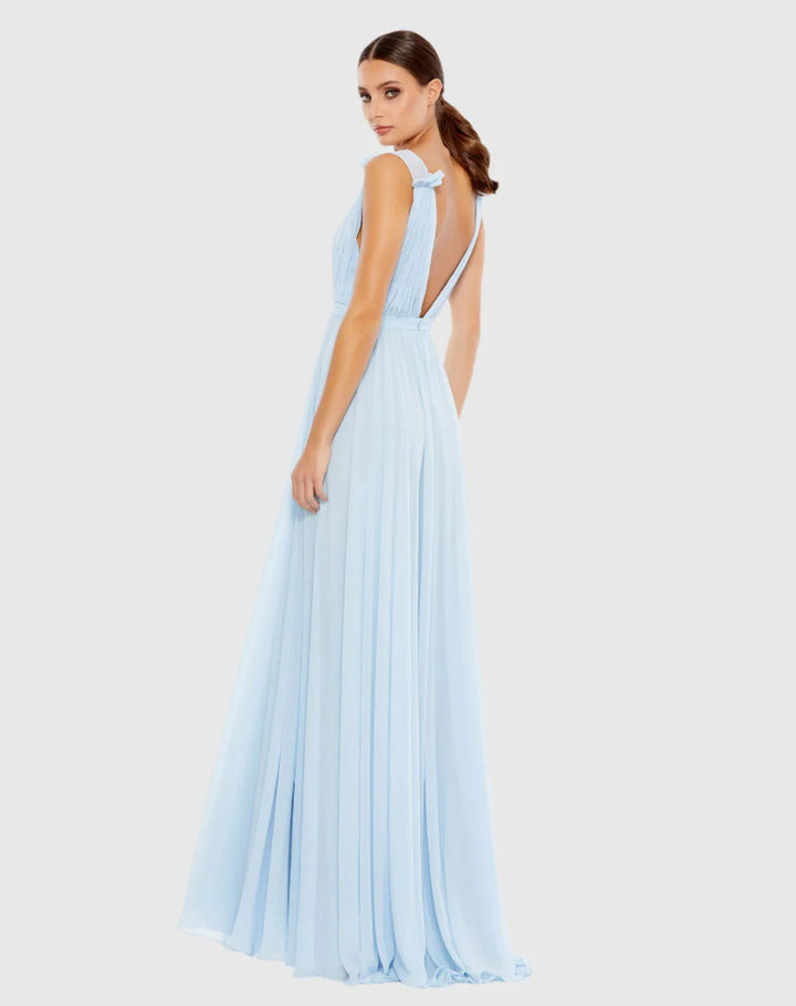 Mac Duggal 9955321P Petite Sleeveless Pleated Chiffon V-Neck Gown