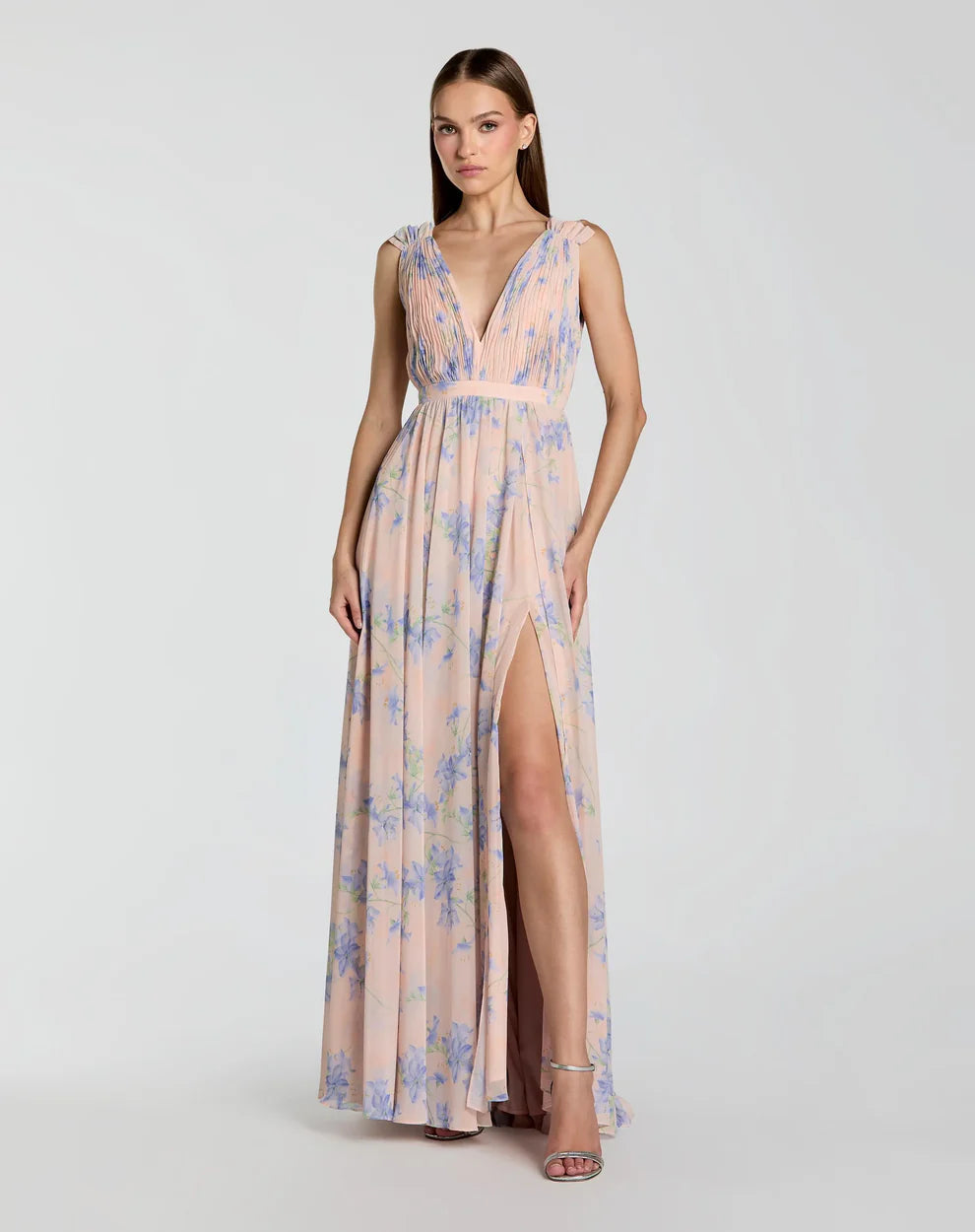 Mac Duggal 9955321P Petite Sleeveless Pleated Chiffon V-Neck Gown