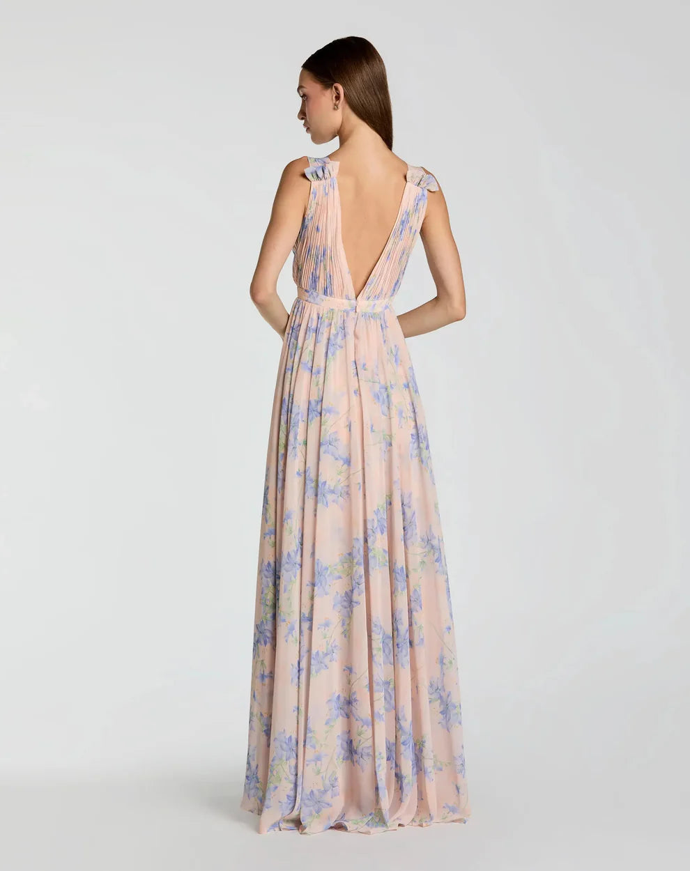 Mac Duggal 9955321P Petite Sleeveless Pleated Chiffon V-Neck Gown