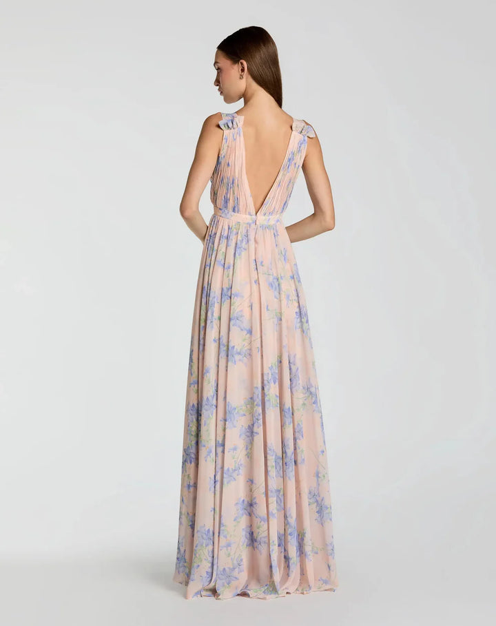 Mac Duggal 9955321P Petite Sleeveless Pleated Chiffon V-Neck Gown