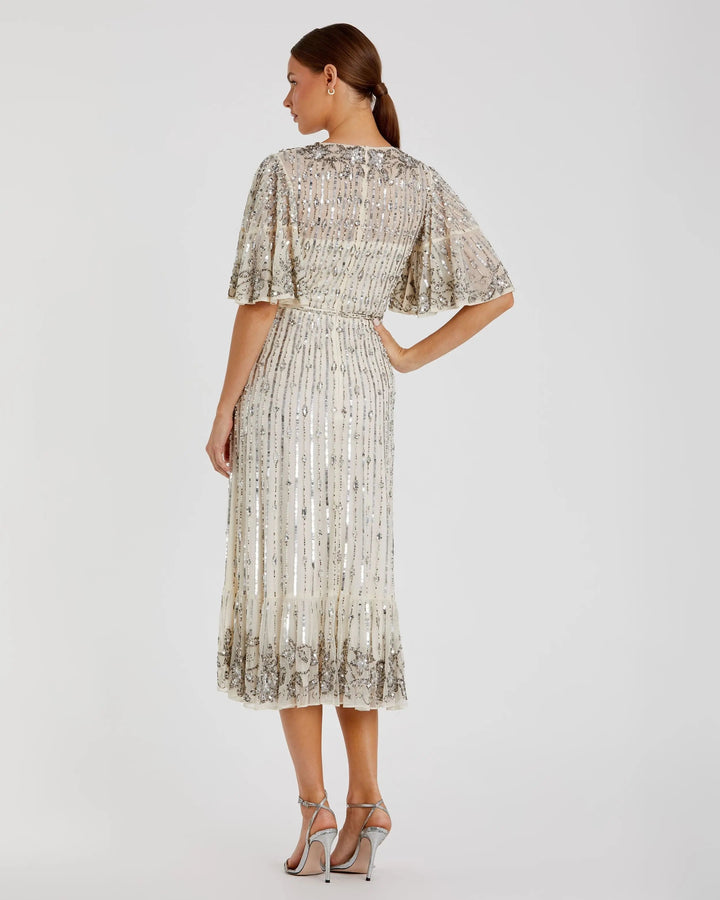 Mac Duggal 5579 Flounce Sleeve Midi Dress