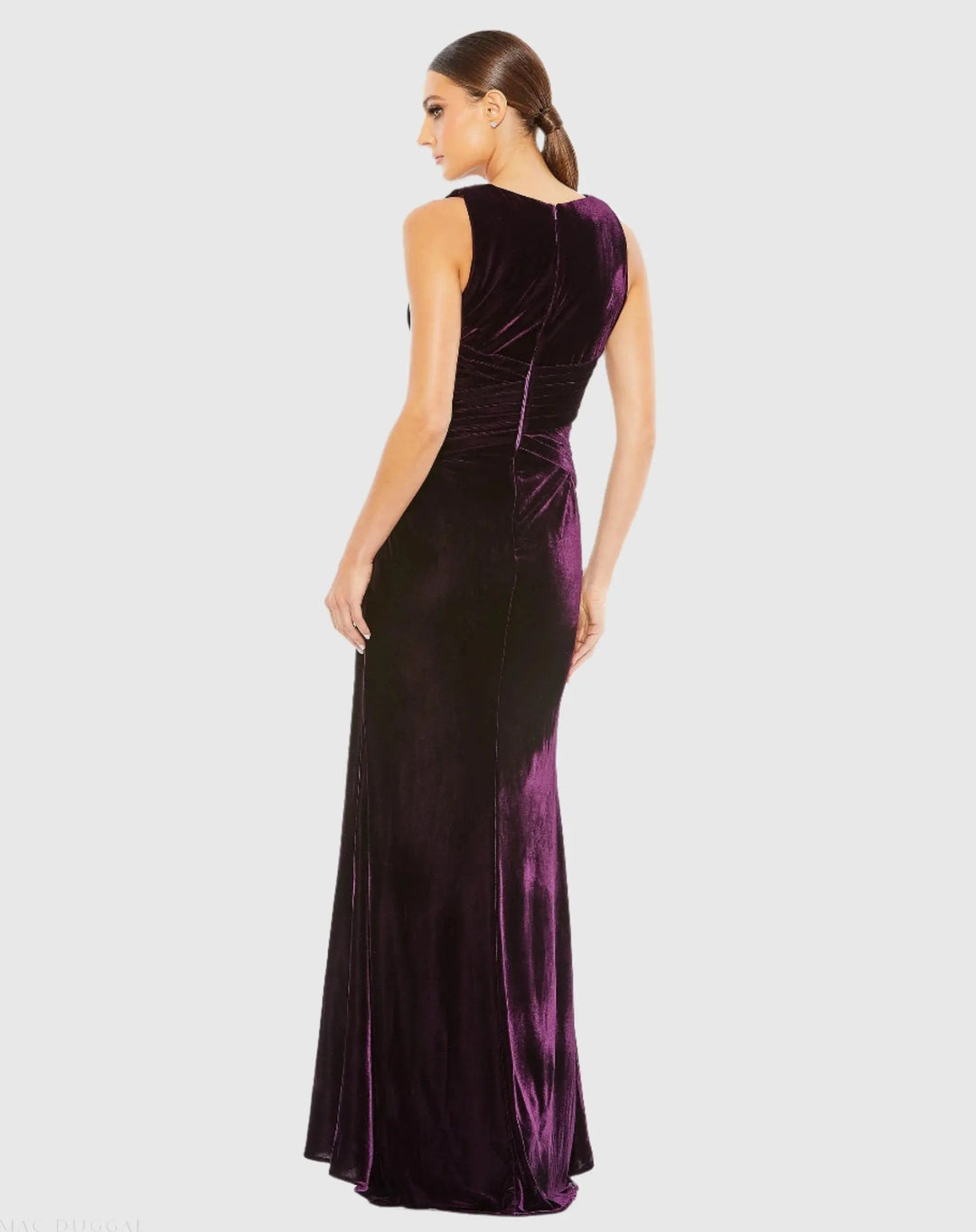 Mac Duggal 55957 Purple Sleeveless Plunge Neck Pleated Velvet Gown