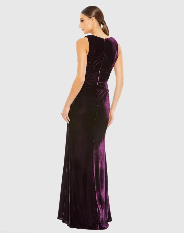 Mac Duggal 55957 Purple Sleeveless Plunge Neck Pleated Velvet Gown