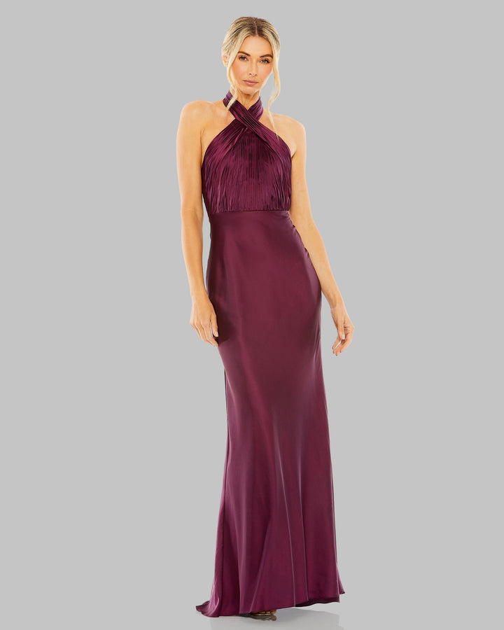 Mac Duggal 55995 Pleated Halter Neck Satin Gown